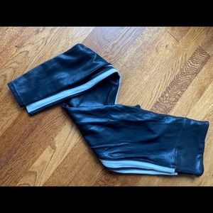 Spanx Black Faux-Leather White Stripe Leggings